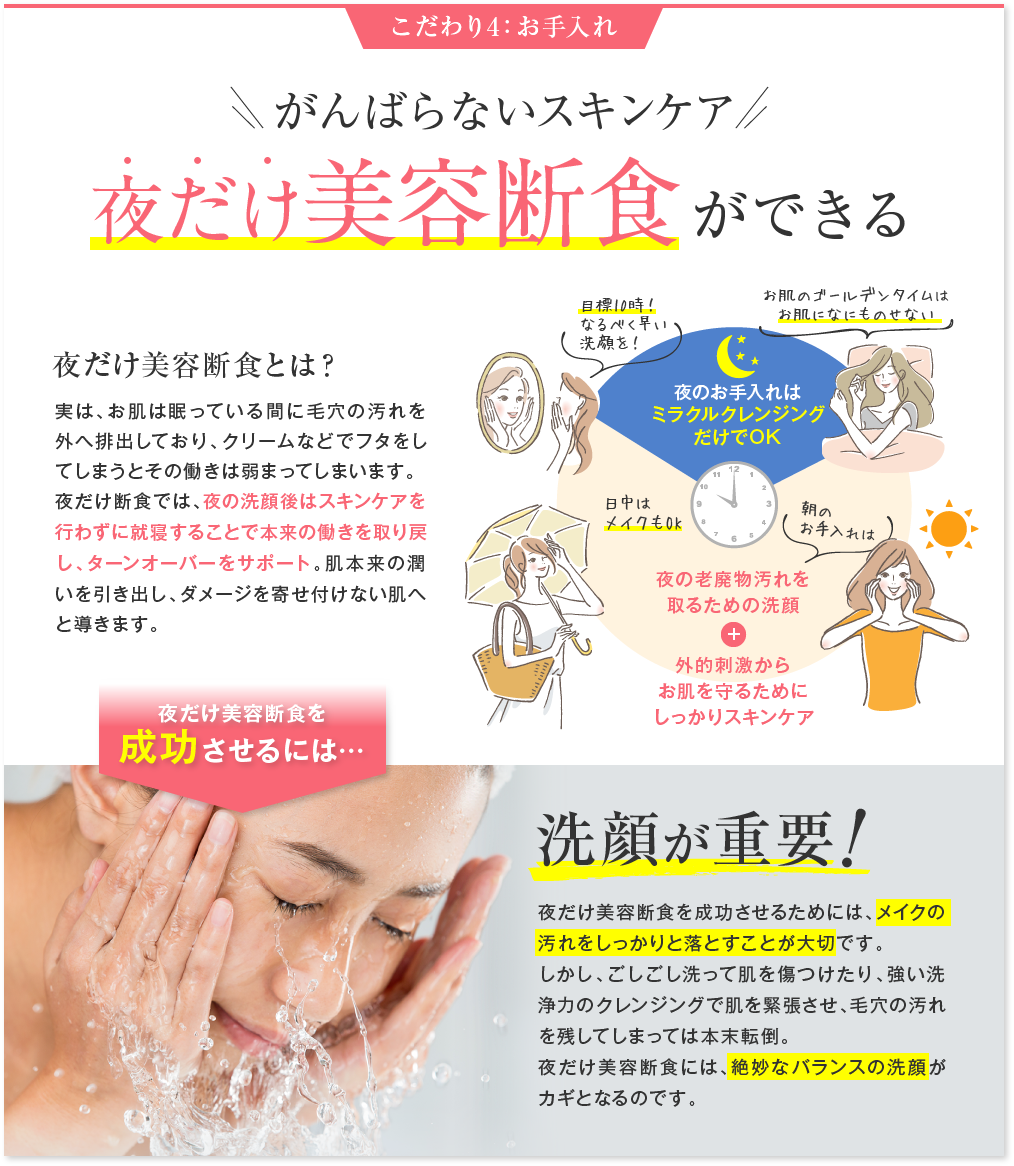 がんばらないスキンケア　夜だけ美容断食ができる